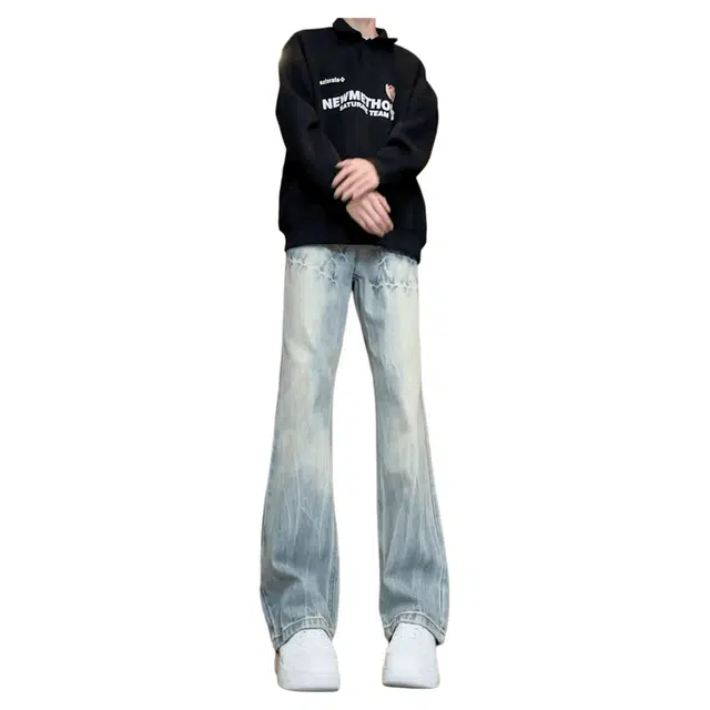 寻星记 美式高街风个性设计感十足的水洗做旧长裤牛仔裤 男女同款