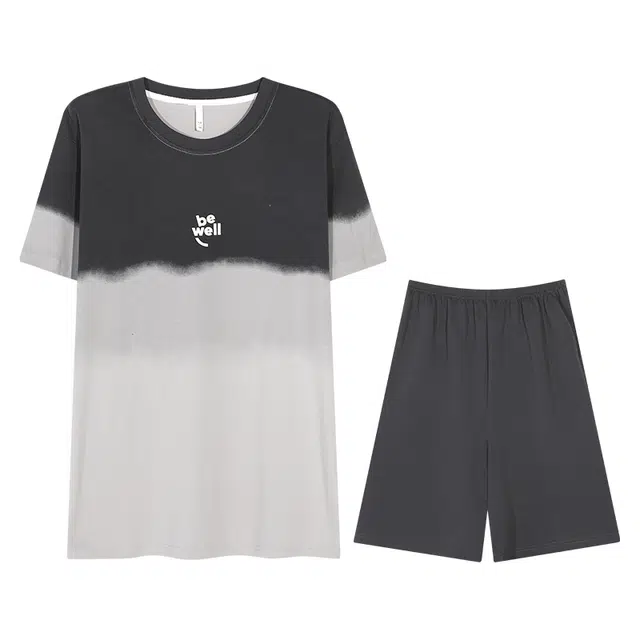 向薇 短袖薄款休闲简约舒适可外穿家居服睡衣套装 男款 图片色