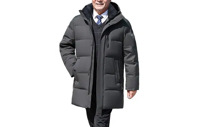 恒源祥 纯色可脱卸帽加厚中长款羽绒服 男款 灰绿