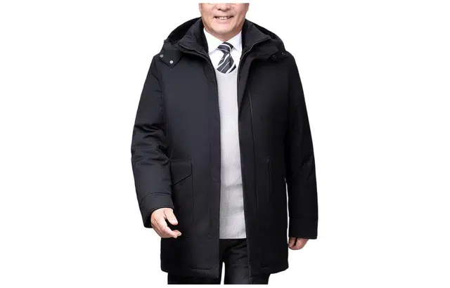 恒源祥 中长款口袋纯色拉链羽绒服 男款