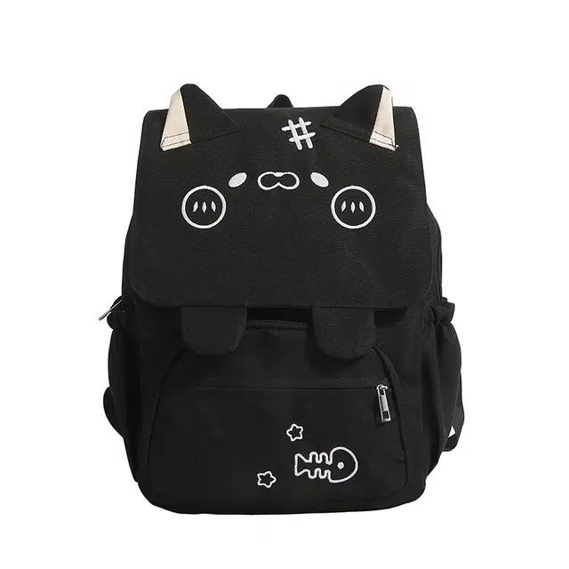 揽月 日系大容量刺绣可爱小猫上课百搭 尼龙布 双肩包 女款 多色