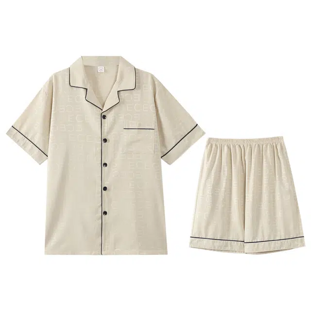 向薇 亲肤凉感冰丝薄款短袖可外穿家居服睡衣套装 男款 图片色