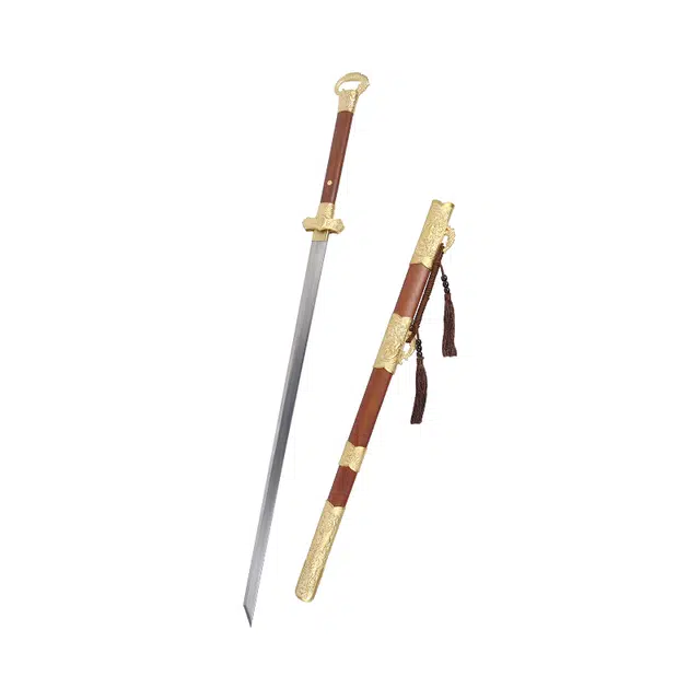 天字号 螭虎环首刀 龙泉花纹钢唐横刀酸枝木鞘黄铜装兵器宝剑收藏未开刃 成品模型