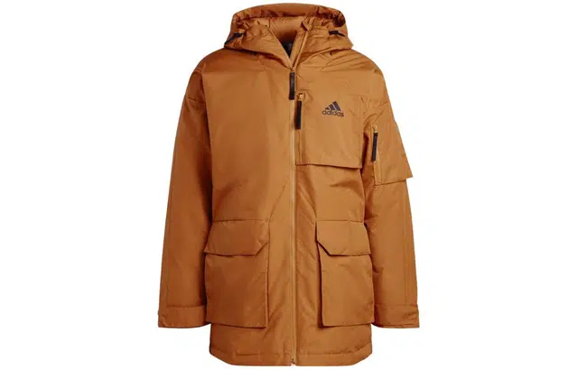 adidas Logo Print Down Jacket Brown