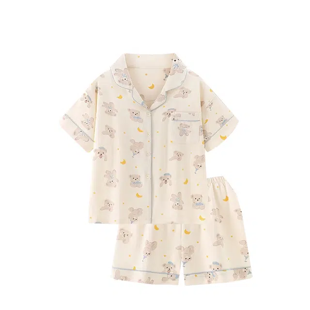 俏韵 舒适亲肤小熊短袖可爱家居服睡衣套装 女款 杏色