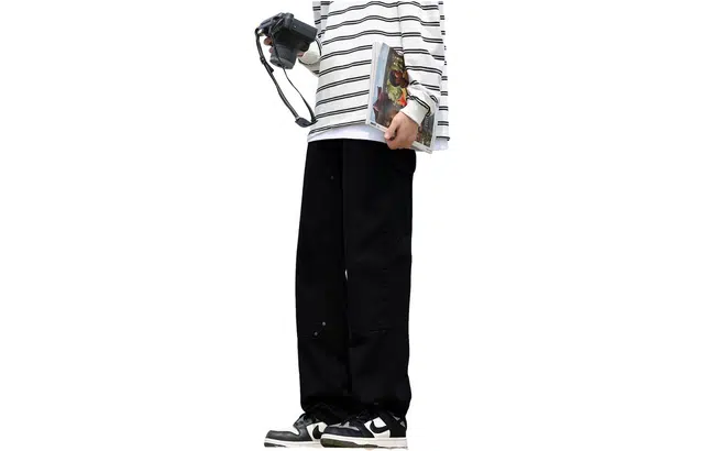 港仔文艺男 纯色拉链直筒休闲工装裤 男款