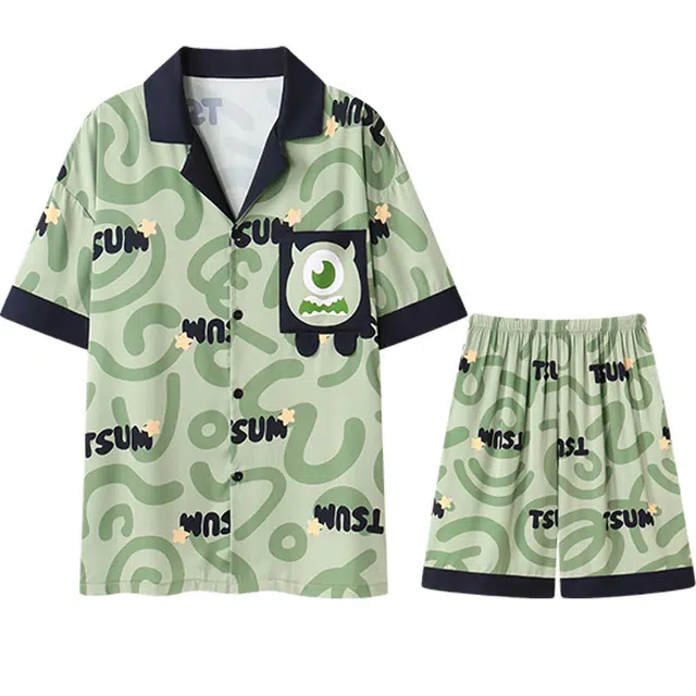 向薇 冰丝短袖高级感薄款卡通动漫睡衣套装 男款 图片色