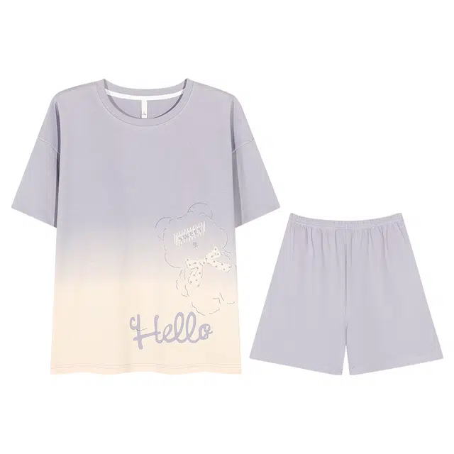 向薇 带胸垫休闲舒适短袖渐变可外穿家居服睡衣套装 女款 图片色