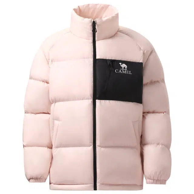 CAMEL Loose Fit Stand Collar Down Jacket