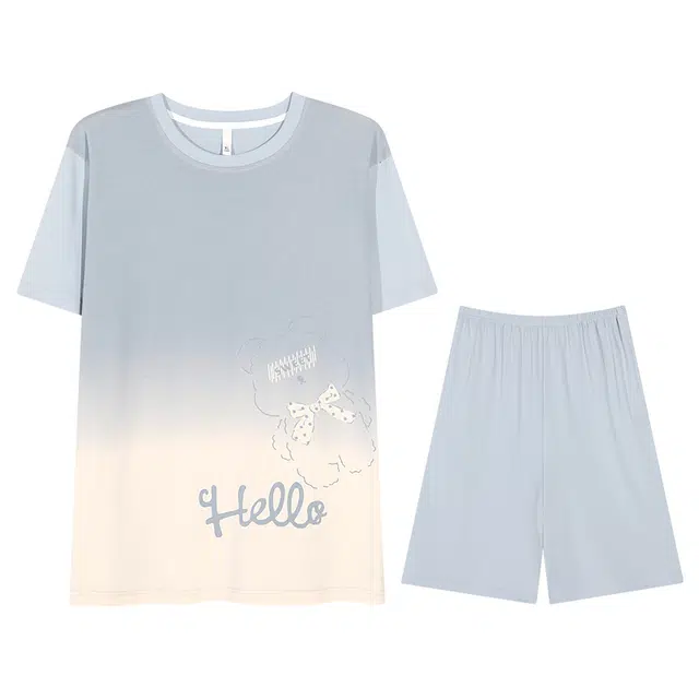 向薇 渐变休闲简约舒适短袖家居服睡衣套装 男款 图片色