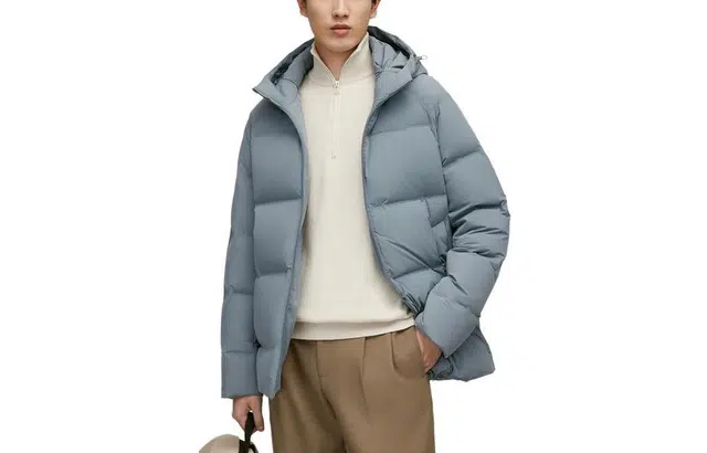 红豆 防风连帽防水保暖加厚羽绒服 男款 雾霾蓝