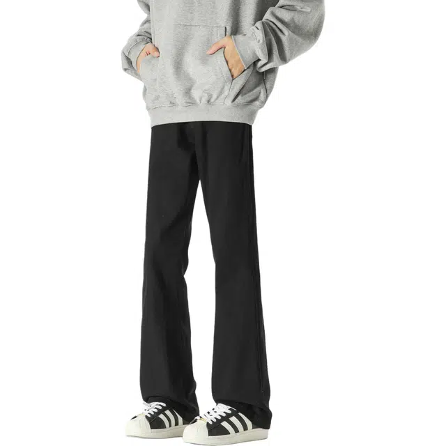 八哥 弯刀美式高街简约基础水洗做旧直筒百搭弹力微喇牛仔裤 男女同款 黑色