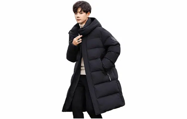 雅鹿 纯色图案连帽长款长袖羽绒服 男款