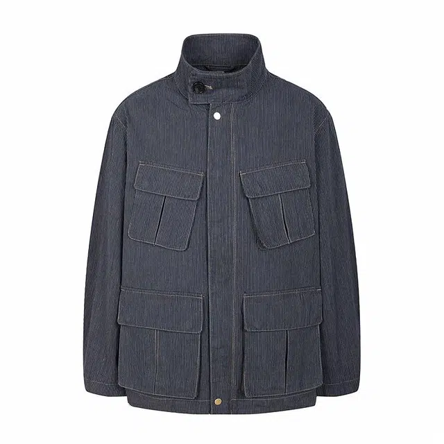 速写 复古四袋工装立领休闲街头夹克外套 男款 深蓝白条