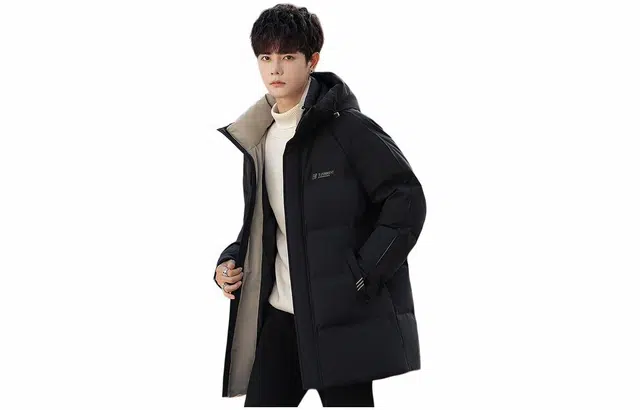 雅鹿 纯色图案连帽加厚长袖羽绒服 男款