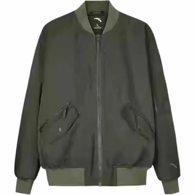 超级安踏 纯色拉链舒适透气百搭厚款宽松夹克外套 男款 葡叶绿