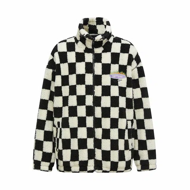 美特斯邦威 国潮撞色棋盘格加厚棉服 男款