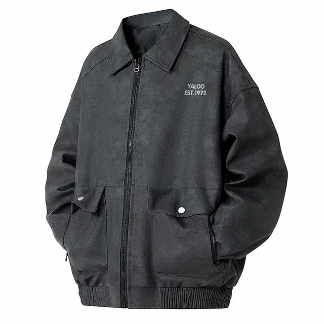 雅鹿 复古高街水洗做旧通勤工装百搭简约休闲翻领宽松防风机车服夹克外套 男女同款 深灰