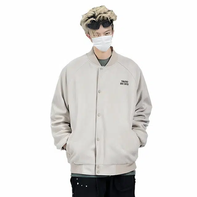 雅鹿 美拉德复古通勤百搭简约高街宽松休闲学院风长袖仿麂皮教练棒球领夹克外套 男女同款 卡其