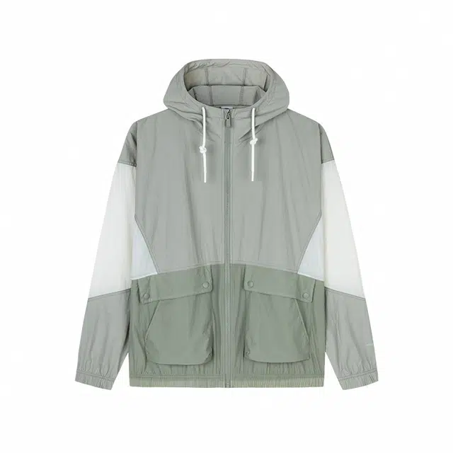 超级安踏 生活系列 拼色拉链连帽舒适透气百搭夹克外套 男款 珠光灰/象牙白