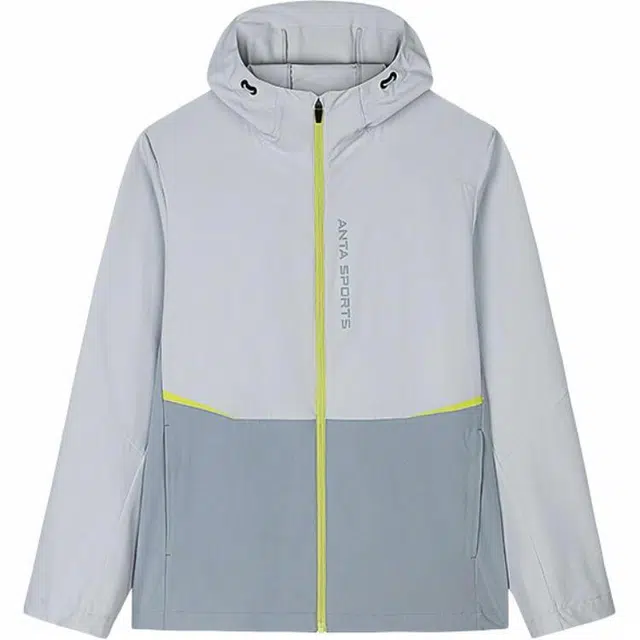 超级安踏 拼色字母连帽舒适透气百搭休闲夹克外套 男款 沙粒灰