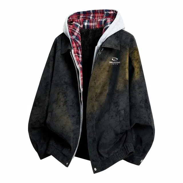 雅鹿 美式高街机车风可拆卸格子帽子基础款保暖休闲百搭高级感个性舒适夹克外套 男女同款