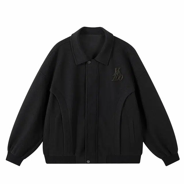 雅鹿 美式高街复古宽松翻领夹克外套 男女同款 黑色