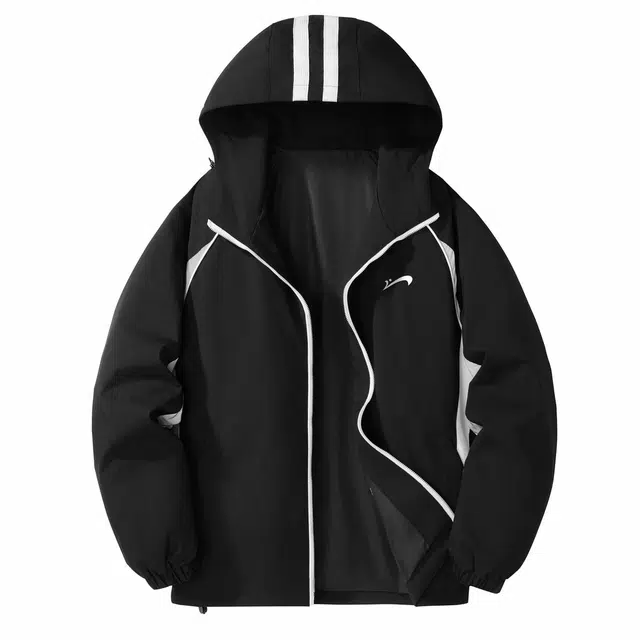 贵人鸟 美式复古山系户外机能风反光连帽纯色拉链长袖夹克外套 男女同款