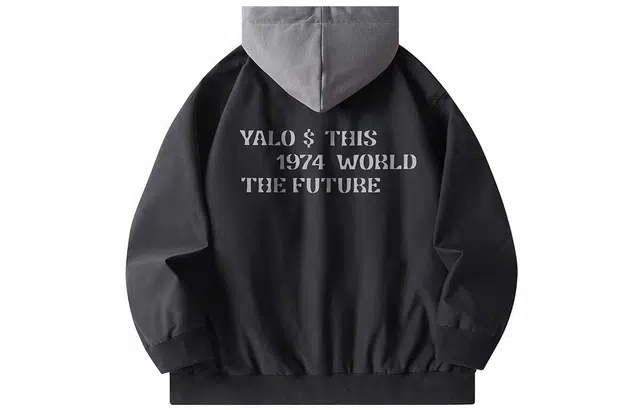 雅鹿 美式基础简约字母印花宽松休闲拼接工装假两件连帽夹克外套 男女同款