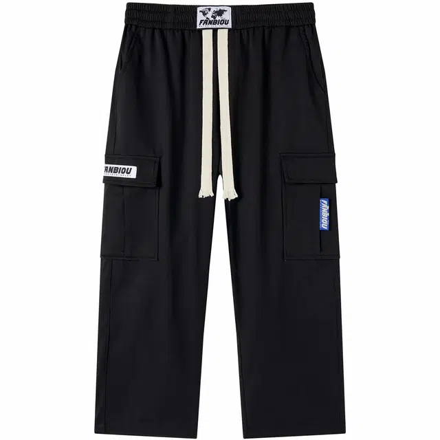 范比欧 抽绳系带宽松工装多口袋直筒休闲裤 男女同款