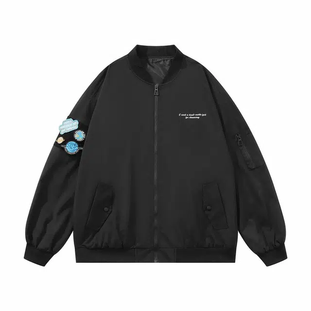 三体 二维化系列 美式复古简约休闲宽松棒球领百搭飞行服户外工装机能风夹克外套 男女同款