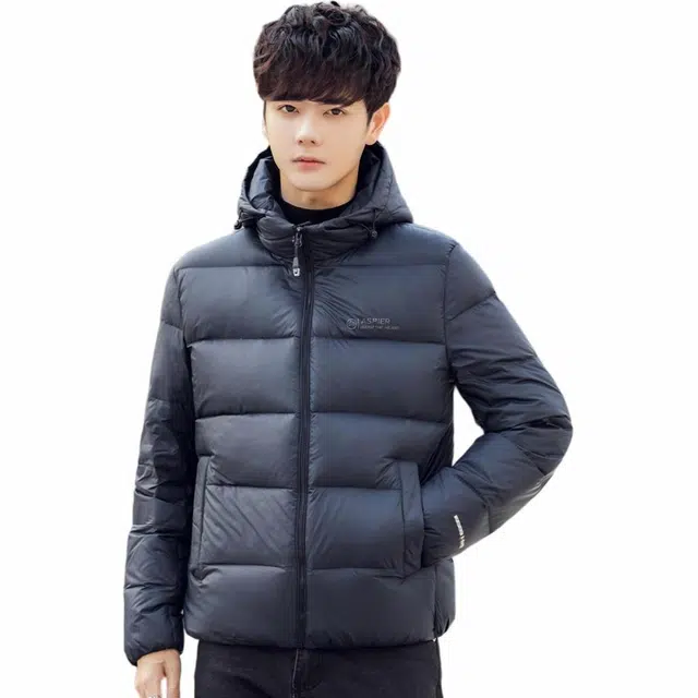 鸭鸭 连帽纯色面包羽绒服 男款