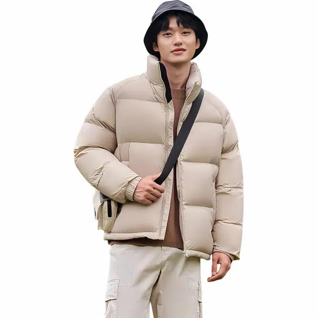 坦博尔 纯色无帽立领拉链短款长袖羽绒服 男款