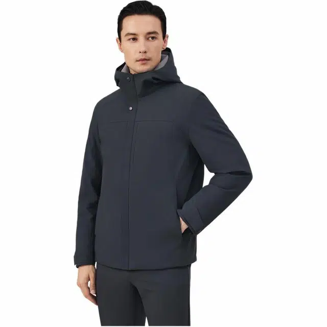 依文 连帽商务正装羽绒服 男款 深灰色
