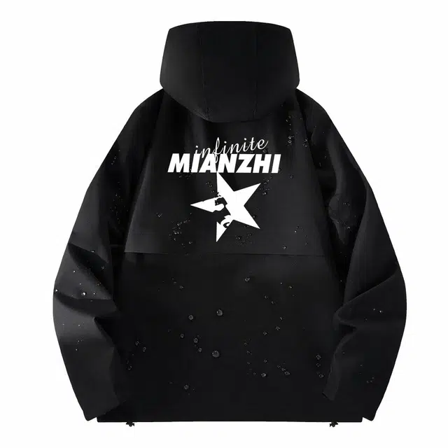 棉致 山系户外宽松百搭工装星星字母印花设计下摆松紧带防风防水连帽夹克外套 男女同款