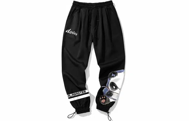 木村三社 萌宠军团熊猫印花束脚九分休闲裤 男女同款