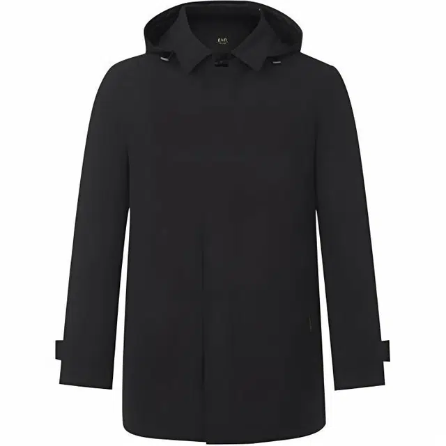 依文 纯色连帽拉链长袖羽绒服 男款 黑色