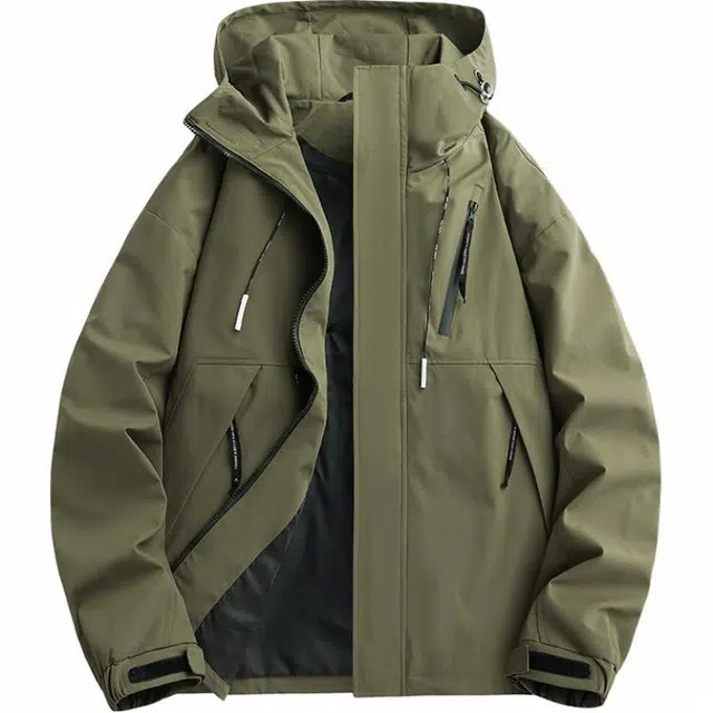 雅鹿 斜拉链设计宽松连帽百搭休闲夹克外套 男女同款 军绿色