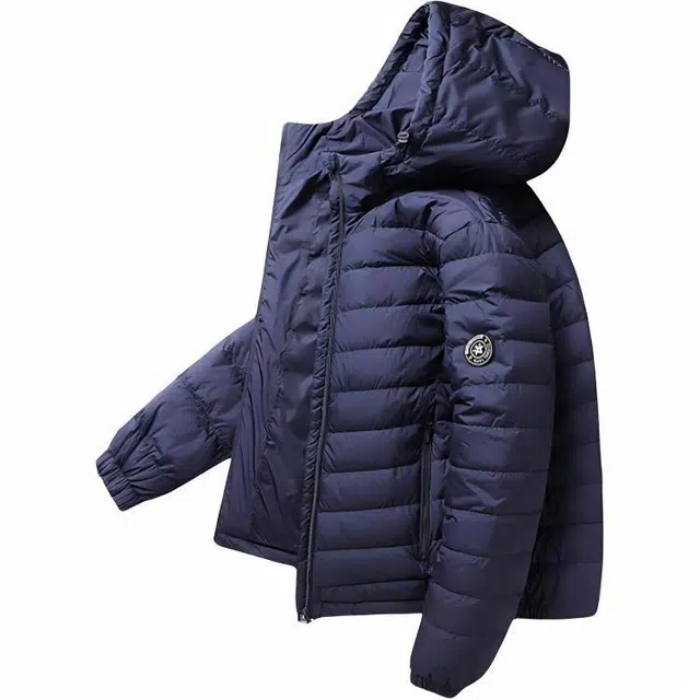 鸭鸭 连帽纯色时尚轻薄防寒保暖外套羽绒服 男款 黑藏蓝色