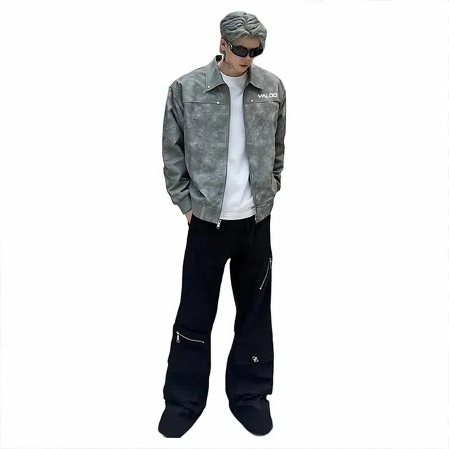 雅鹿 复古通勤百搭工装简约水洗宽松休闲翻领机能风长袖夹克外套 男女同款 灰色