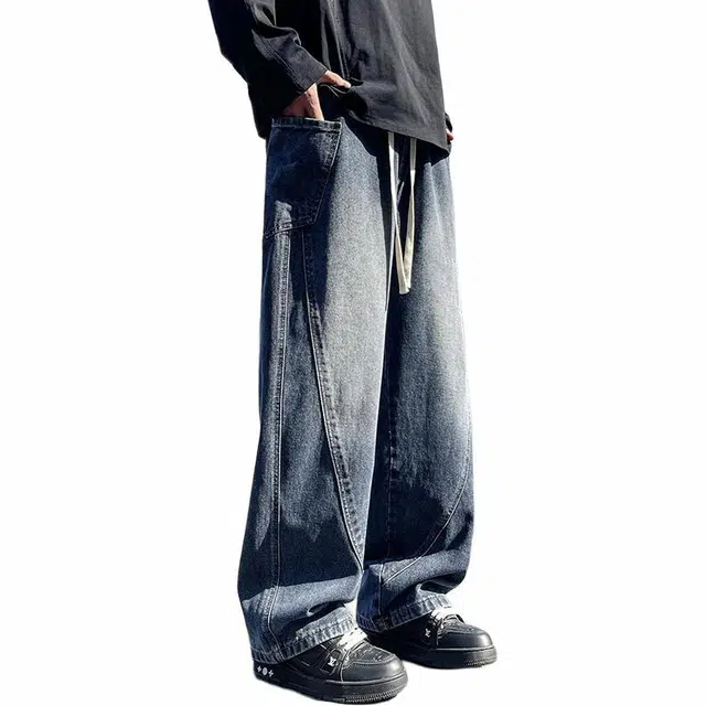 华夏儿女 春夏季 美式简约百搭复古工装休闲阔腿牛仔裤 男款