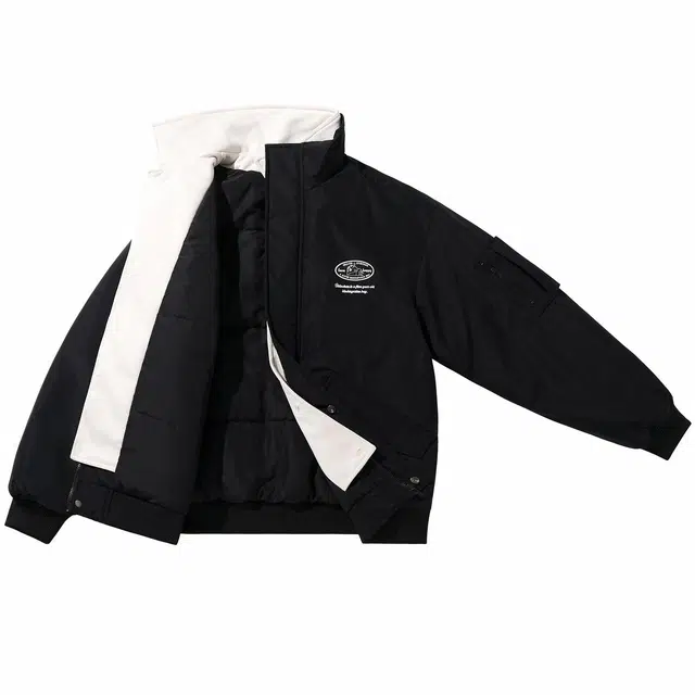 蜡笔小新 假两件休闲夹克立领宽松加厚保暖飞行员纯色拉链落肩棉服外套 男女同款