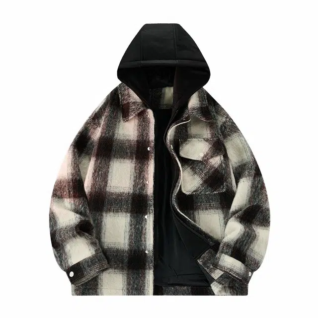 雅鹿 美式潮流时尚百搭连帽休闲宽松简约高级感格子夹克外套 男女同款