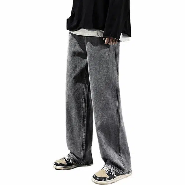 华夏儿女 春夏季 宽松直筒松紧腰潮牌高街港风水洗拖地牛仔裤 男款
