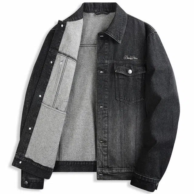 与狼共舞 潮流时尚翻领休闲纯棉牛仔夹克外套 男款 黑色