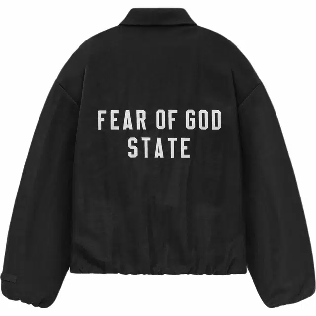 Fear of God Essentials Fall24 BACK TO SCHOOL Textured Nylon Trucker Jacket Logo BLACK