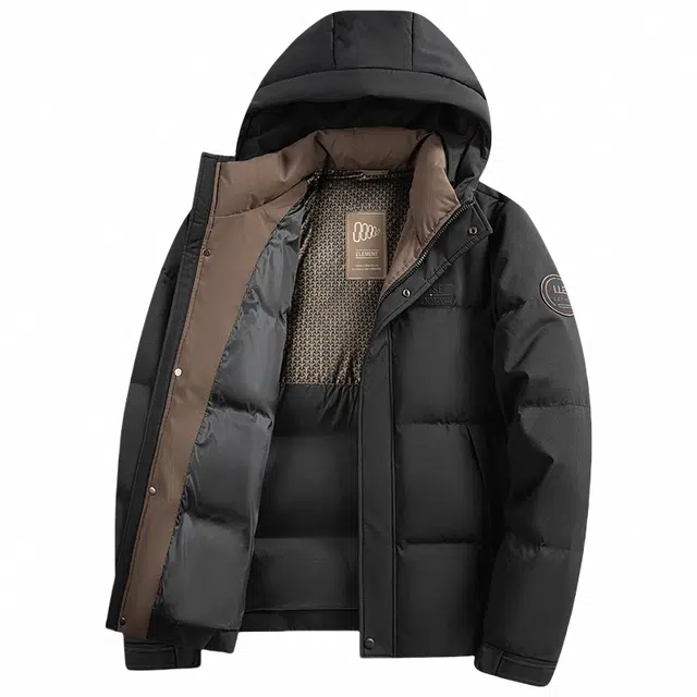 鸭鸭 石墨烯蓄热纯色韩版休闲百搭防寒保暖短款连帽羽绒服 男款