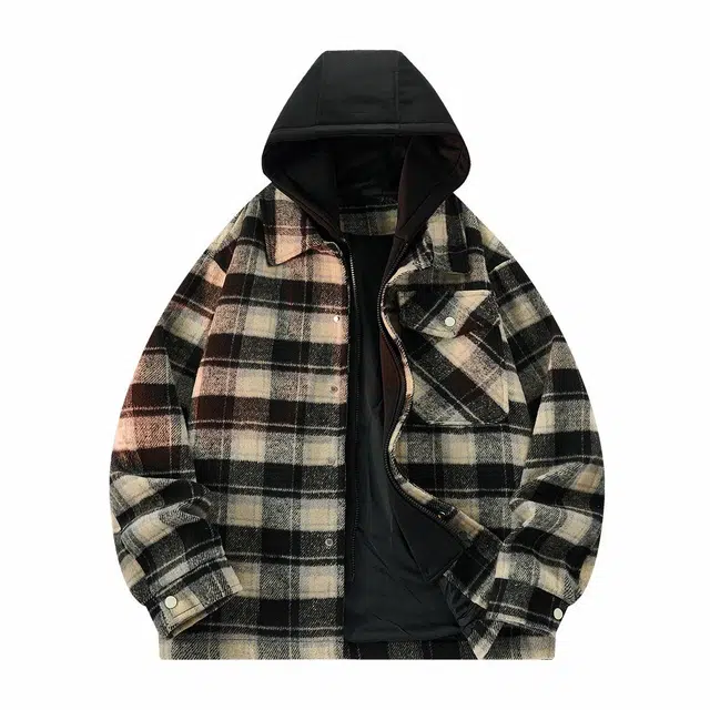 雅鹿 美式潮流连帽仿毛呢上衣时尚简约百搭休闲高街宽松高级感痞帅格子夹克外套 男女同款