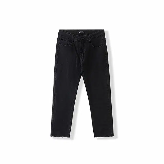 我是大卫 美式纯色拉链复古水洗九分牛仔裤 男女同款 黑色