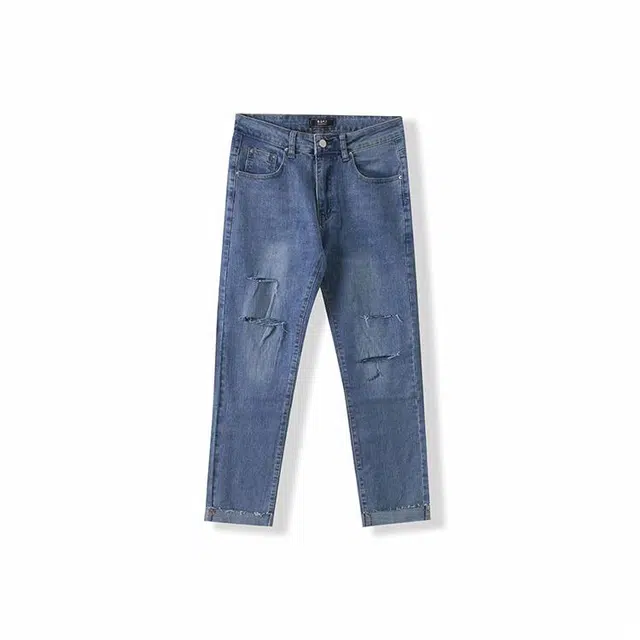 我是大卫 破洞修身中腰拉链牛仔裤 男女同款 蓝色